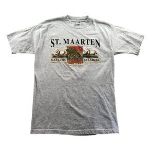 Beach Club Mens St. Maarten Sailing Paradise T-Shirt Medium Gray  Graphic Tee